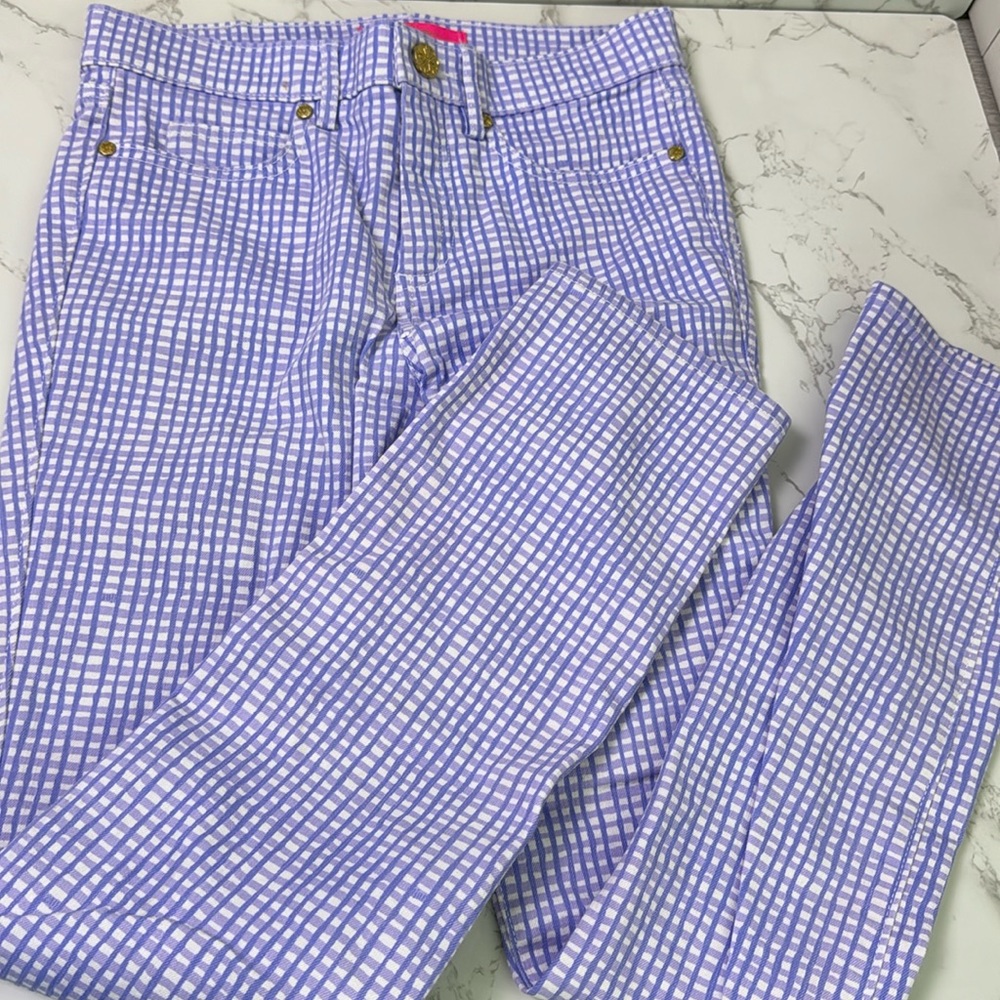 Lilly Pulitzer Purple & White Checked Skinny Pants
